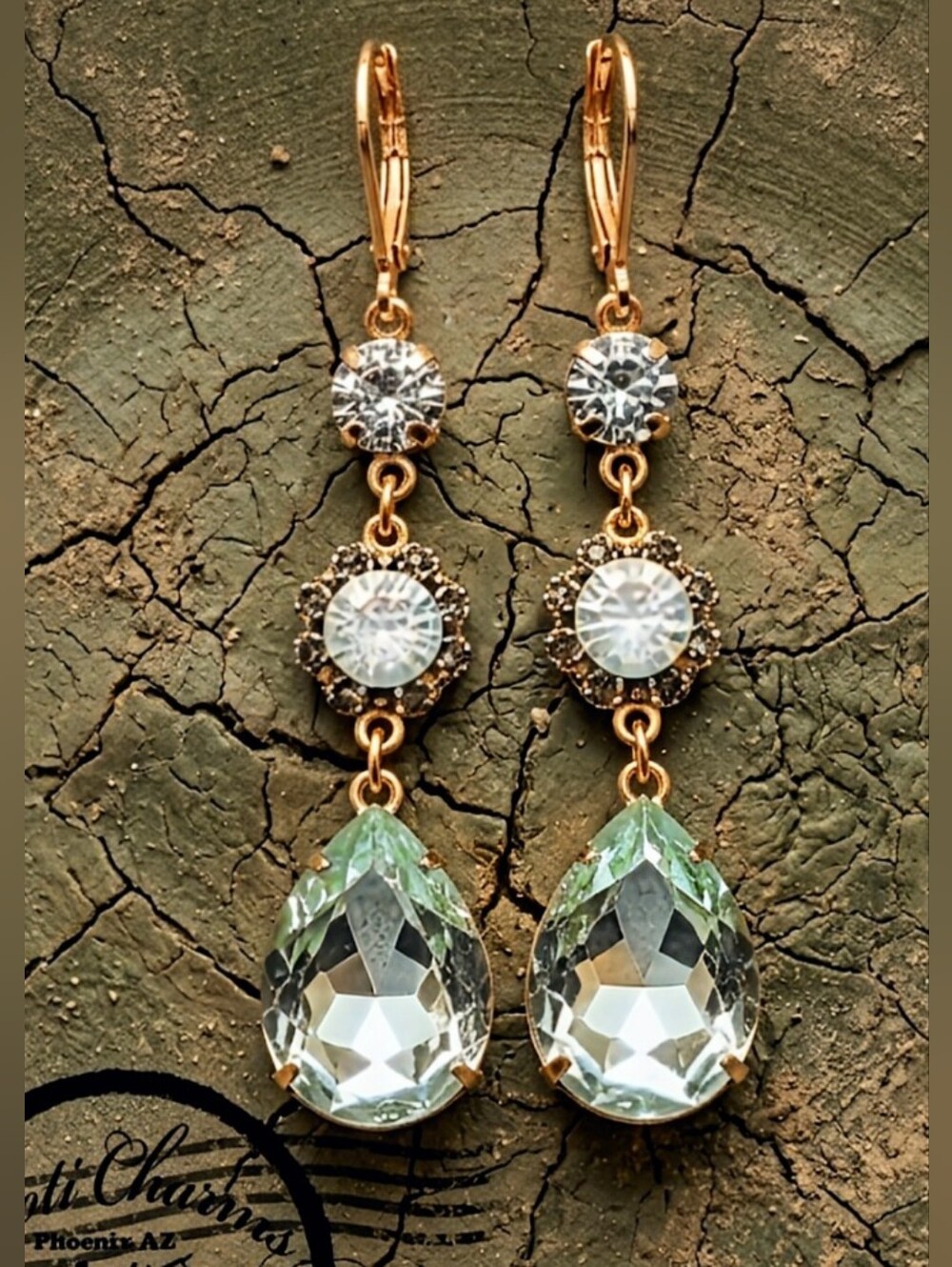 Victorian Seafoam Green / Pacific Opal Swarovski Crystal In Long GP Earrings
